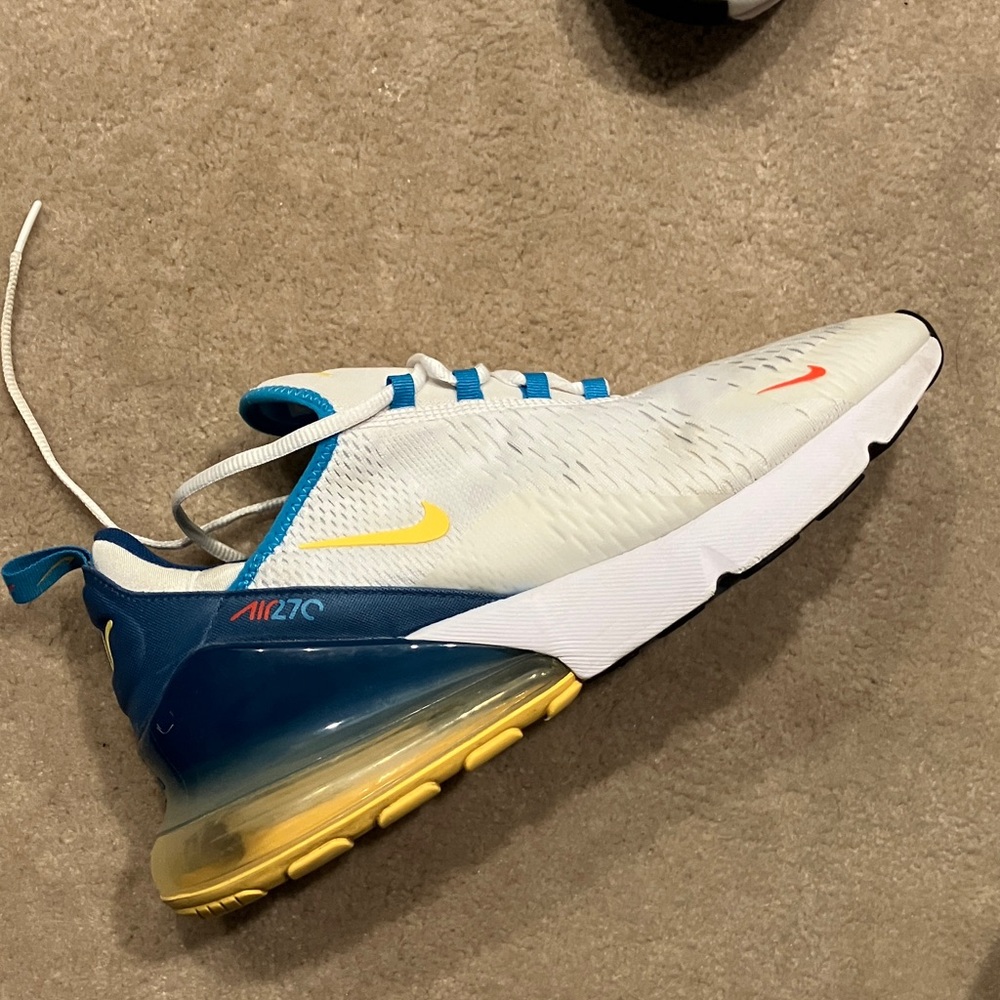 Nike Air Maxx 270 White with Blue and Orange Accents